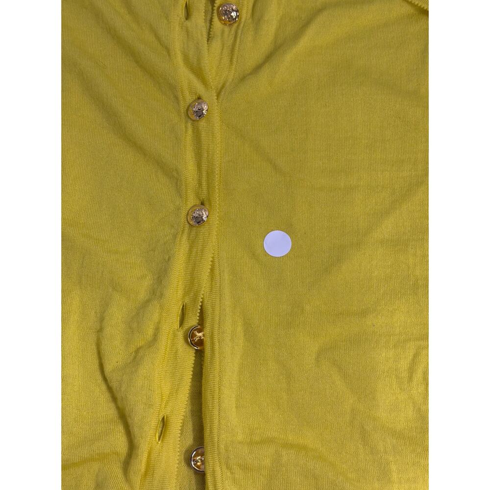 Escada Chartreuse Knit Cardigan Gold Buttons Italy Quiet Luxury L - Picture 7 of 9